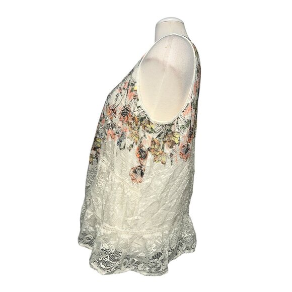 New Directions Womens Floral Embroidered Lace Sleeveless Top Ivory Multicolor Si - Picture 6 of 11